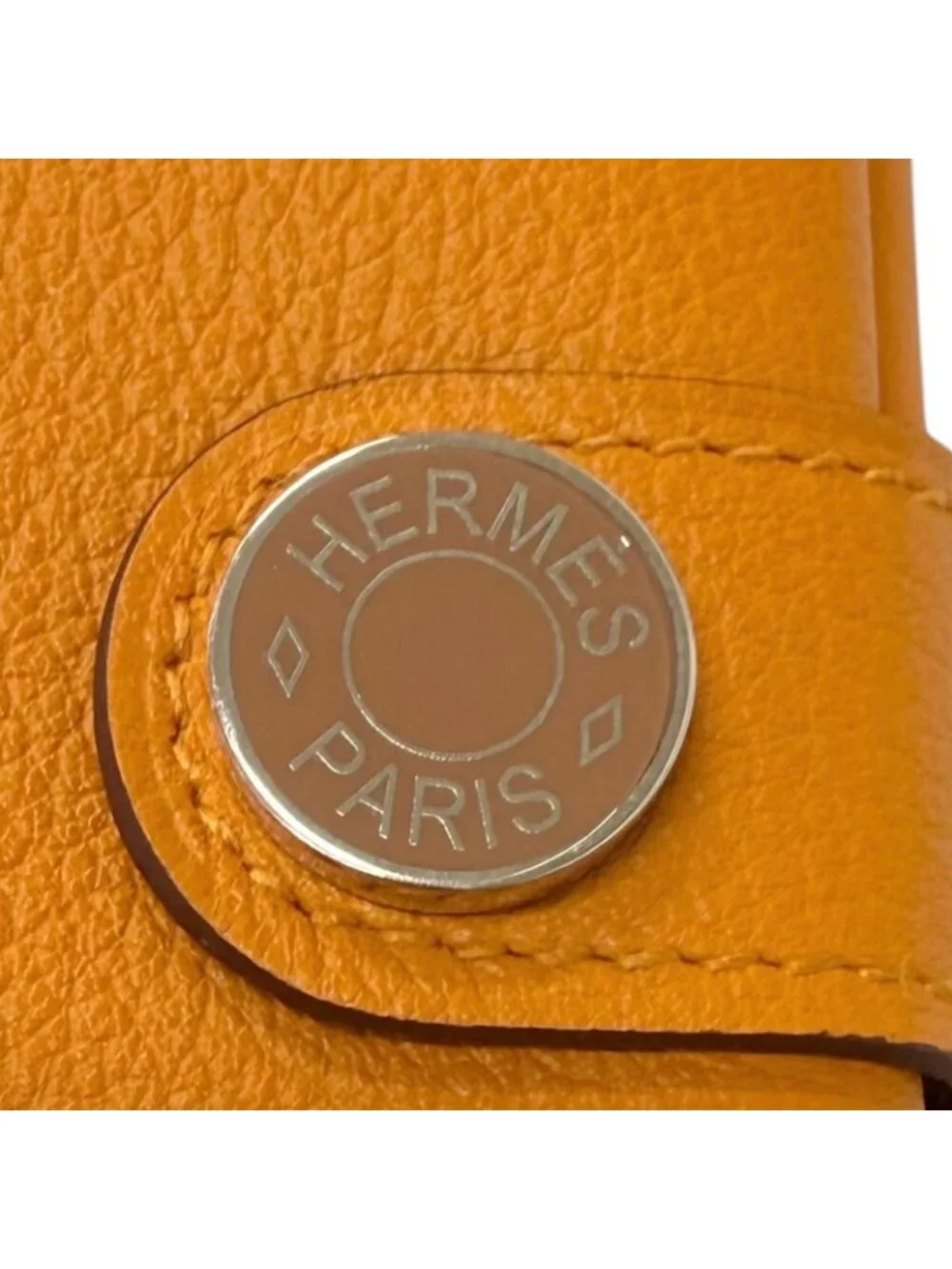Hermes Ever Color Clou de Selle Leather Card Case Apricot Gold